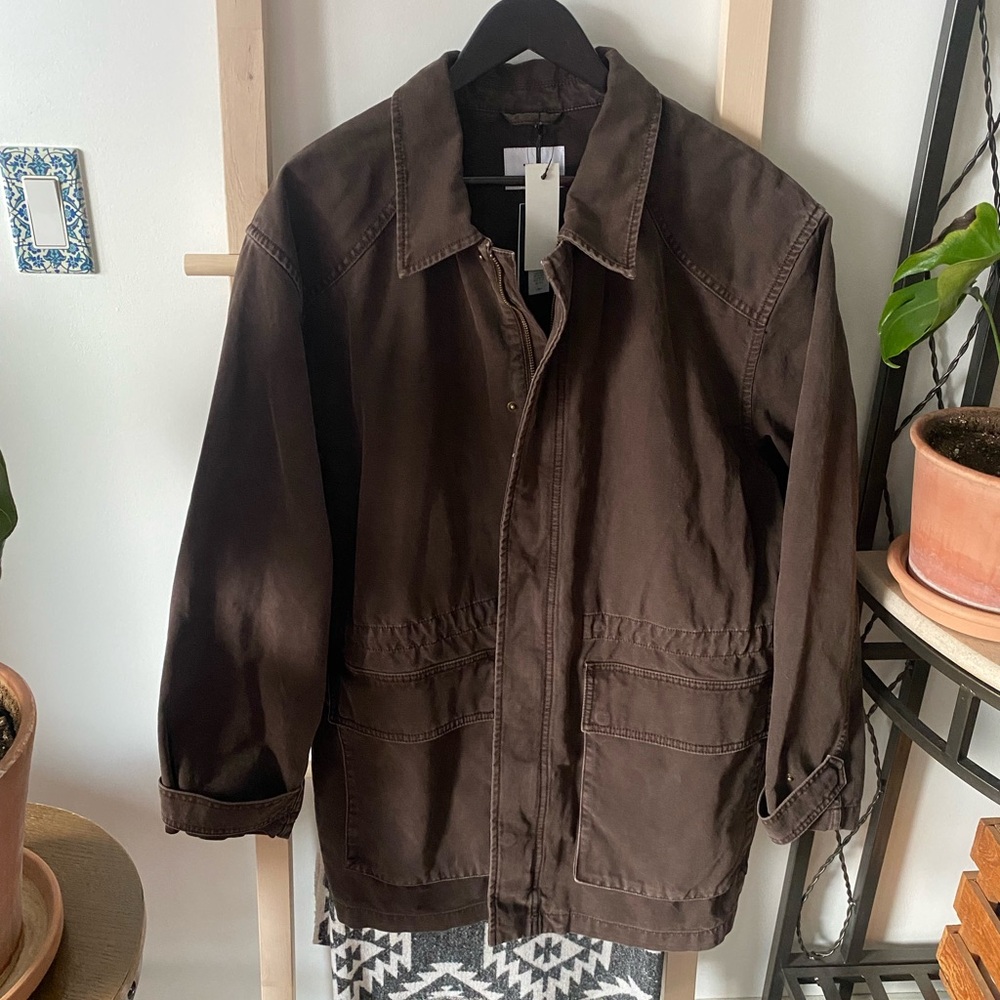 Women's Brown Utility Jacket - Casual Coat - Picture 3 of 14